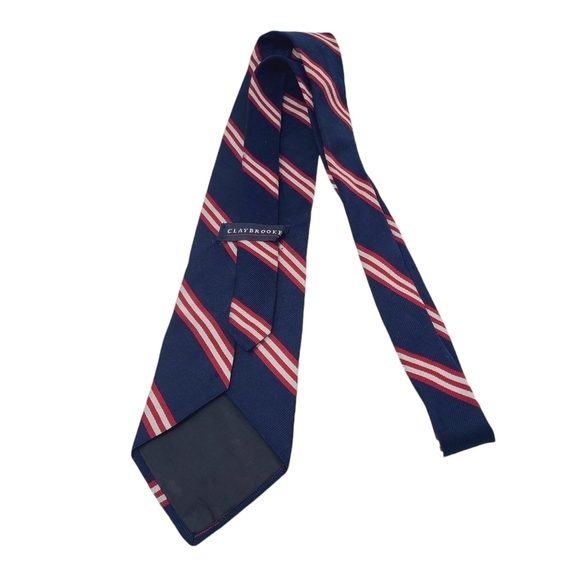 Claybrooke | Men's Vintage Classic Navy Striped Silk Necktie (One Size) - Picture 10 of 10